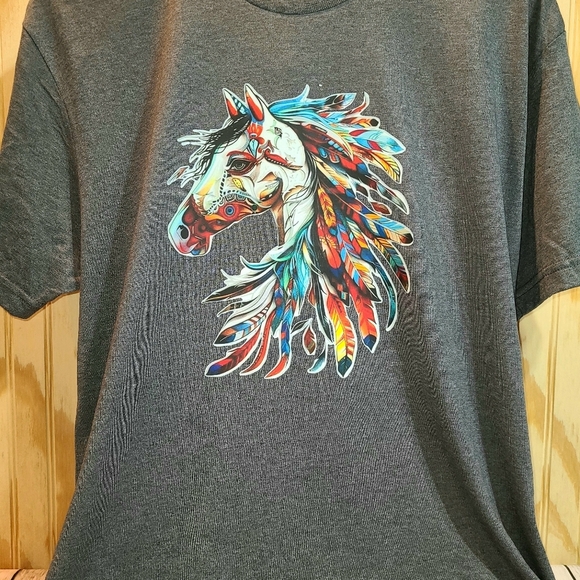 Native Feathered Horse Graphic Tee – Western Boho T-Shirt for Women - Picture 3 of 14